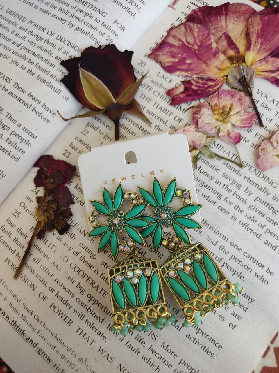 Mint Green Floral Jumka